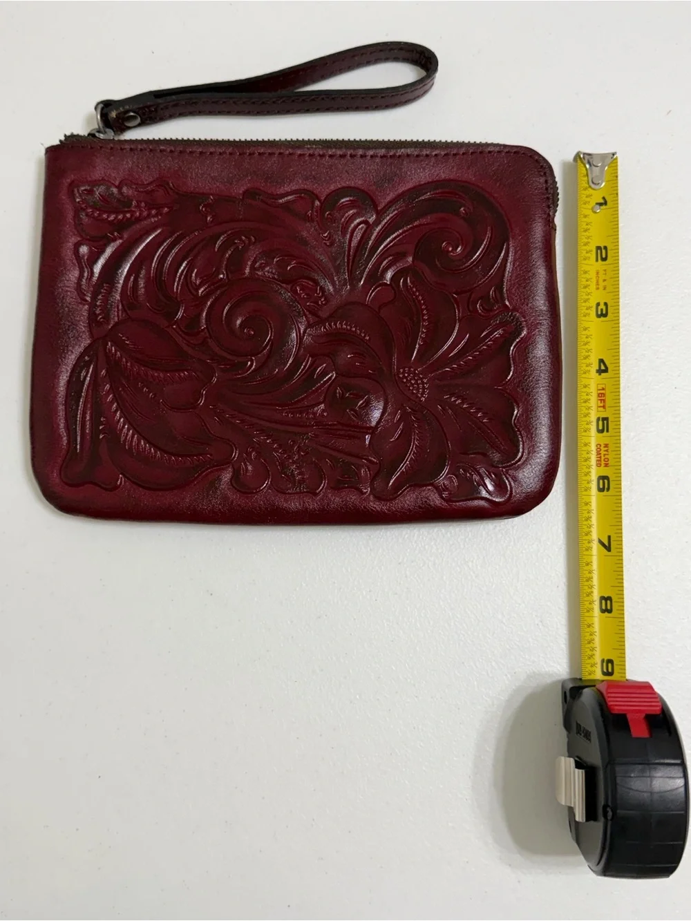 Patricia Nash Oxblood Tooled Leather Wristlet P349244 Floral Continental Pouch